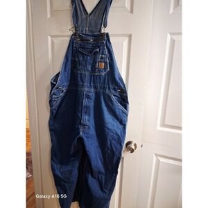 Berne Men's Carpenter Bib Overalls Cargo Blue Denim Workwear Size 48x38